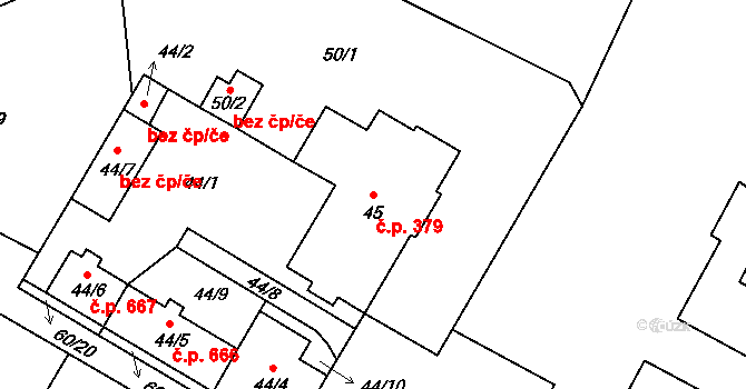 Lednice 379 na parcele st. 45 v KÚ Lednice na Moravě, Katastrální mapa