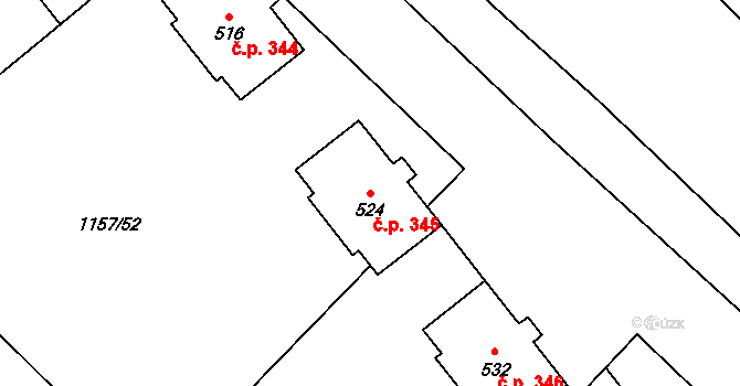 Popice 345 na parcele st. 524 v KÚ Popice, Katastrální mapa