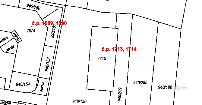 Ivančice 1713,1714 na parcele st. 2215 v KÚ Ivančice, Katastrální mapa
