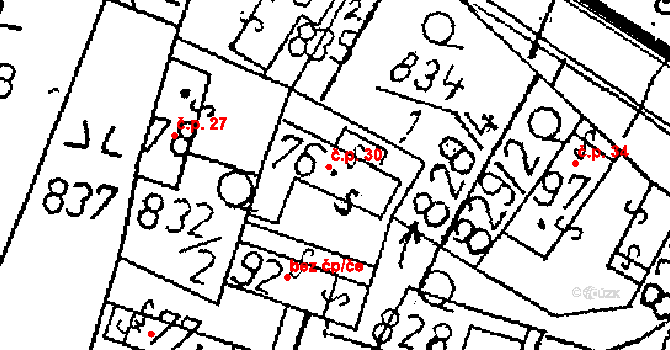 Pivnisko 30, Chlístovice na parcele st. 76 v KÚ Žandov, Katastrální mapa