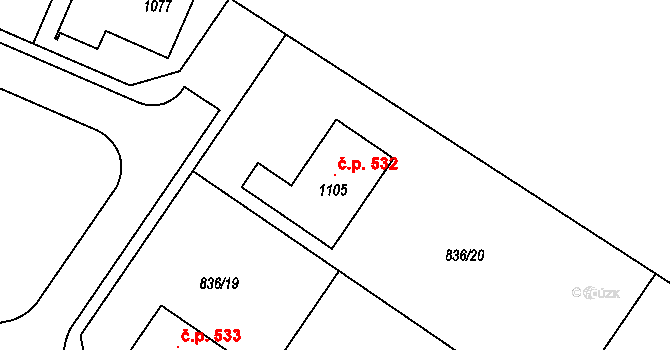 Kostomlaty nad Labem 532 na parcele st. 1105 v KÚ Kostomlaty nad Labem, Katastrální mapa