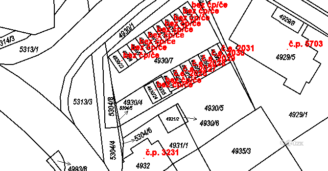 Chomutov 120596784 na parcele st. 4930/25 v KÚ Chomutov I, Katastrální mapa