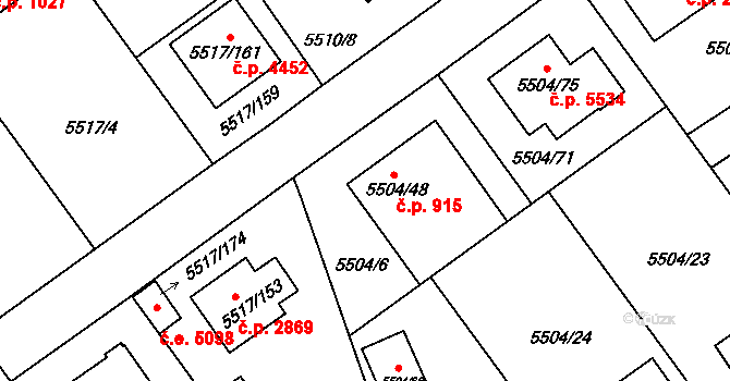 Jihlava 915 na parcele st. 5504/48 v KÚ Jihlava, Katastrální mapa