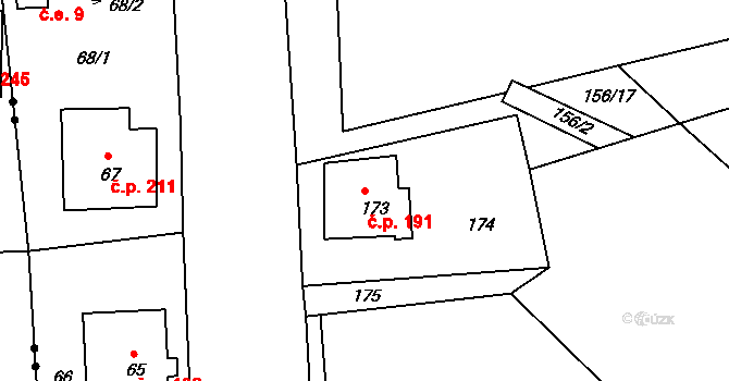 Červený Kříž 191, Jihlava na parcele st. 173 v KÚ Antonínův Důl, Katastrální mapa