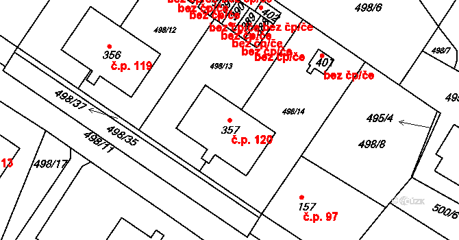 Sedlčánky 120, Čelákovice na parcele st. 357 v KÚ Sedlčánky, Katastrální mapa