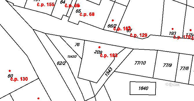 Vraný 183 na parcele st. 209 v KÚ Vraný, Katastrální mapa