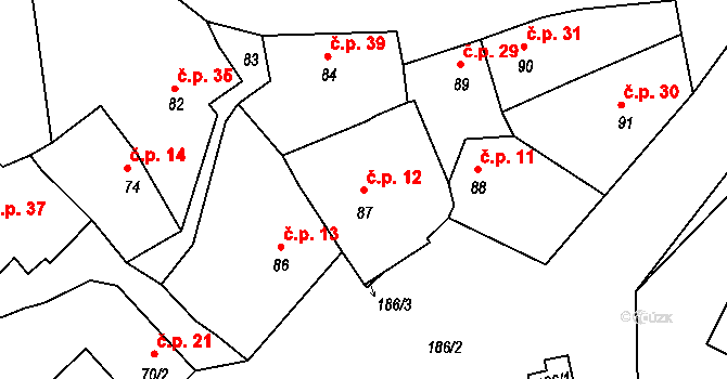 Pacetluky 12 na parcele st. 87 v KÚ Pacetluky, Katastrální mapa