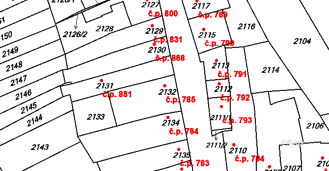 Slavíkovice 785, Rousínov na parcele st. 2132 v KÚ Rousínov u Vyškova, Katastrální mapa