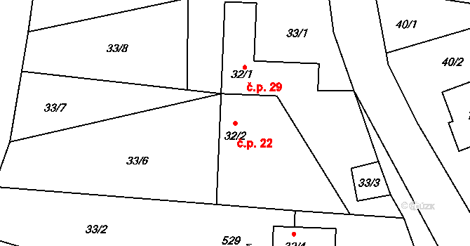 Olešnice 22 na parcele st. 32/2 v KÚ Olešnice u Turnova, Katastrální mapa
