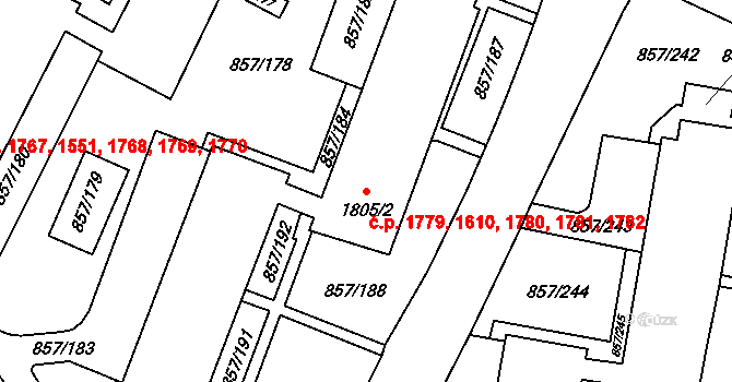 Blansko 1610,1779,1780,1781, na parcele st. 1805/2 v KÚ Blansko, Katastrální mapa