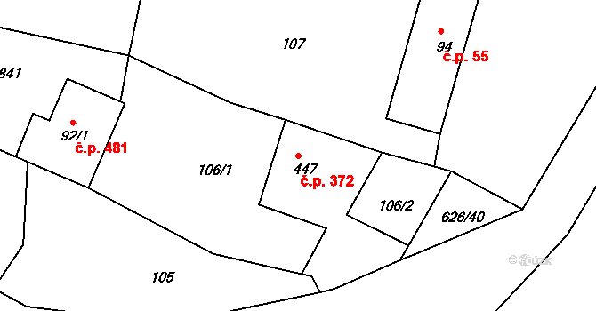 Klecany 372 na parcele st. 447 v KÚ Klecany, Katastrální mapa