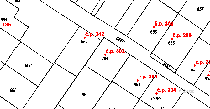Křelov 302, Křelov-Břuchotín na parcele st. 684 v KÚ Křelov, Katastrální mapa