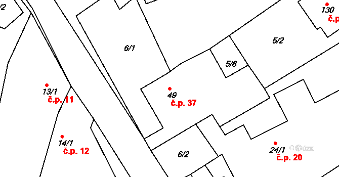 Benkov 37, Uničov na parcele st. 49 v KÚ Benkov u Střelic, Katastrální mapa