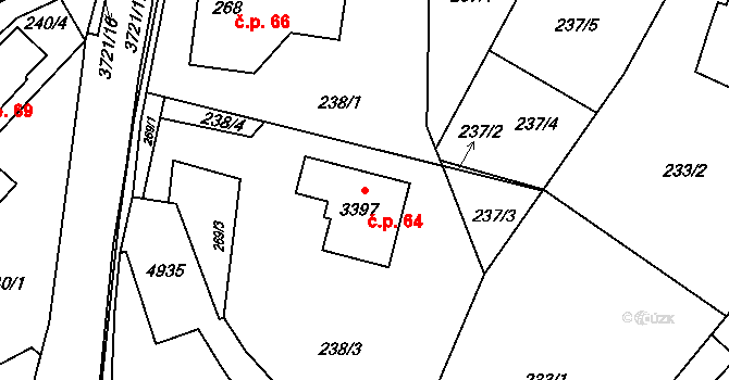 Rožnov pod Radhoštěm 64 na parcele st. 3397 v KÚ Rožnov pod Radhoštěm, Katastrální mapa