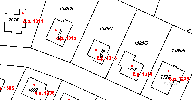 Rožnov pod Radhoštěm 1313 na parcele st. 2078 v KÚ Rožnov pod Radhoštěm, Katastrální mapa