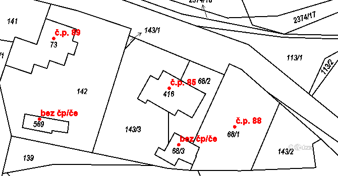 Hnátnice 85 na parcele st. 416 v KÚ Hnátnice, Katastrální mapa