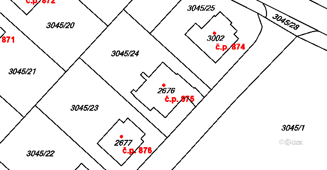 Žichlínské Předměstí 875, Lanškroun na parcele st. 2676 v KÚ Lanškroun, Katastrální mapa