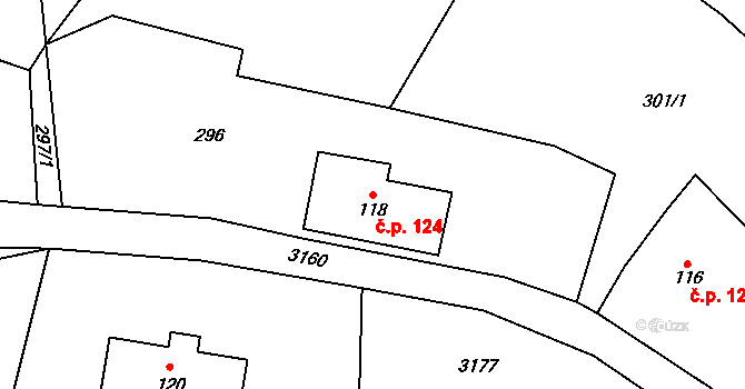 Lichkov 124 na parcele st. 118 v KÚ Lichkov, Katastrální mapa