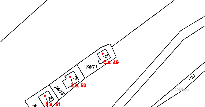 Rašovice 49, Klášterec nad Ohří na parcele st. 172 v KÚ Rašovice u Klášterce nad Ohří, Katastrální mapa