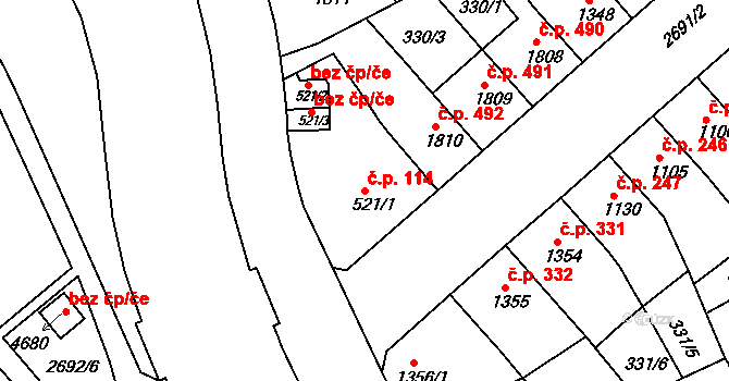Chrudim III 114, Chrudim na parcele st. 521/1 v KÚ Chrudim, Katastrální mapa
