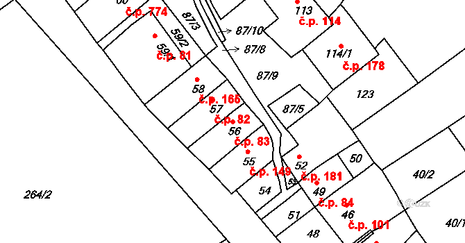 Bosonohy 83, Brno na parcele st. 56 v KÚ Bosonohy, Katastrální mapa