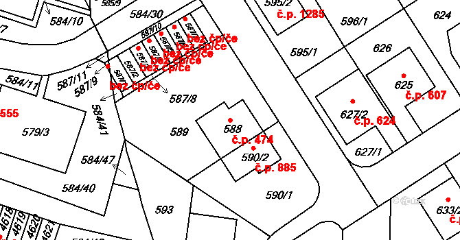 Komín 474, Brno na parcele st. 588 v KÚ Komín, Katastrální mapa