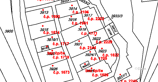Královo Pole 2144, Brno na parcele st. 3921 v KÚ Královo Pole, Katastrální mapa
