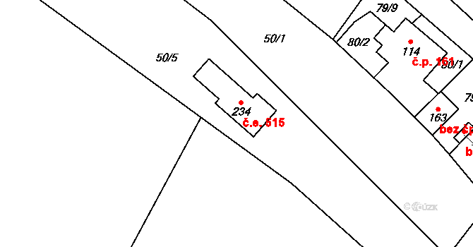 Vranové 2.díl 515, Malá Skála na parcele st. 234 v KÚ Vranové II, Katastrální mapa