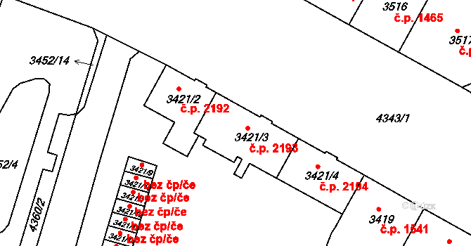 Teplice 2193 na parcele st. 3421/3 v KÚ Teplice, Katastrální mapa