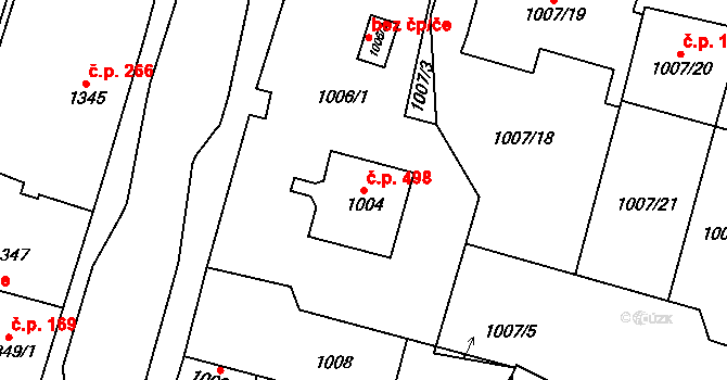 Chodov 498 na parcele st. 1004 v KÚ Dolní Chodov, Katastrální mapa