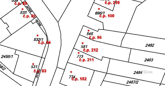 Pecínov 212, Nové Strašecí na parcele st. 581 v KÚ Nové Strašecí, Katastrální mapa