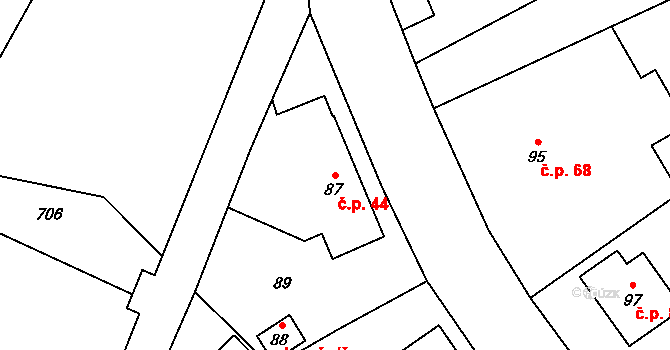 Lhotka nad Bečvou 44, Lešná na parcele st. 87 v KÚ Lhotka nad Bečvou, Katastrální mapa