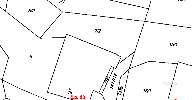 Bor 23, Suchdol nad Lužnicí na parcele st. 45 v KÚ Bor, Katastrální mapa
