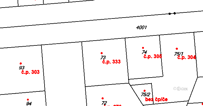 Dejvice 333, Praha na parcele st. 73 v KÚ Dejvice, Katastrální mapa