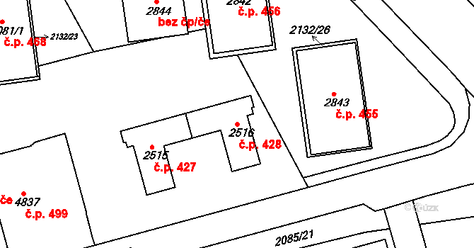 Horní Předměstí 428, Trutnov na parcele st. 2516 v KÚ Trutnov, Katastrální mapa