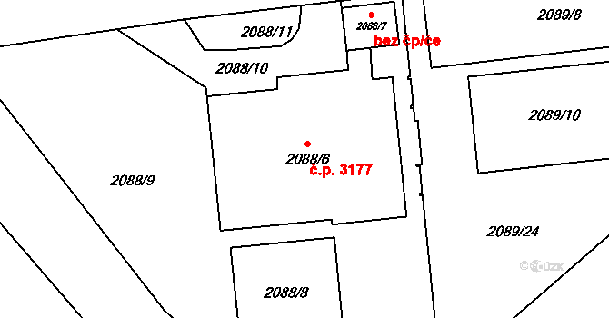 Záběhlice 3177, Praha na parcele st. 2088/6 v KÚ Záběhlice, Katastrální mapa