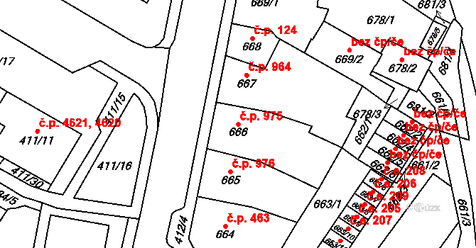 Chomutov 975 na parcele st. 666 v KÚ Chomutov I, Katastrální mapa