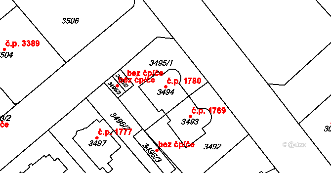 Chomutov 1780 na parcele st. 3494 v KÚ Chomutov I, Katastrální mapa