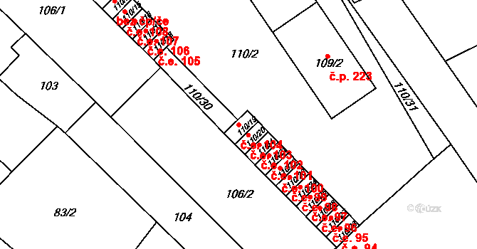 Ořechov 104 na parcele st. 110/19 v KÚ Ořechov, Katastrální mapa
