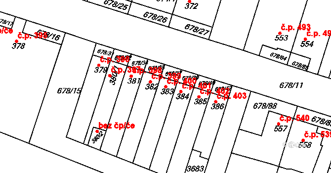Rosice 400 na parcele st. 383 v KÚ Rosice u Brna, Katastrální mapa