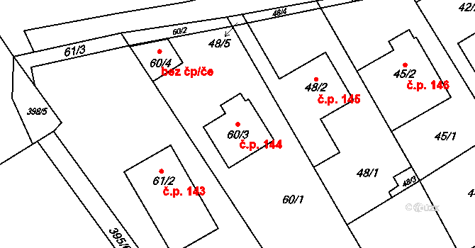 Kanice 144 na parcele st. 60/3 v KÚ Kanice, Katastrální mapa