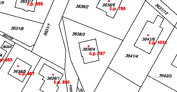Fryštát 787, Karviná na parcele st. 3638/4 v KÚ Karviná-město, Katastrální mapa