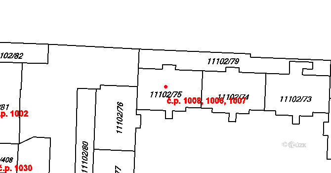 Severní Předměstí 1006,1007,1008, Plzeň na parcele st. 11102/73 v KÚ Plzeň, Katastrální mapa