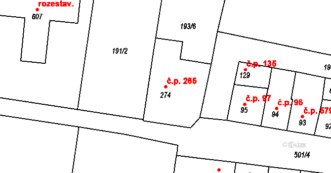 Čechovice 265, Prostějov na parcele st. 274 v KÚ Čechovice u Prostějova, Katastrální mapa