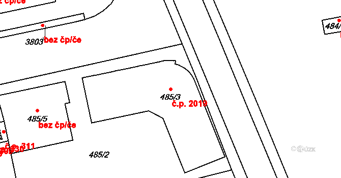 Náchod 2019 na parcele st. 485/3 v KÚ Náchod, Katastrální mapa