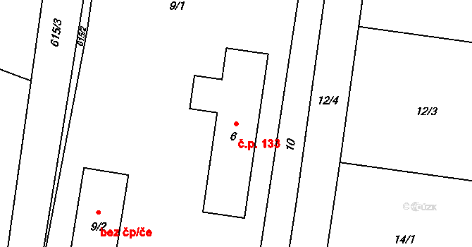 Vlčnov 133, Starý Jičín na parcele st. 6 v KÚ Vlčnov u Starého Jičína, Katastrální mapa