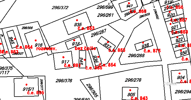 Slapy 854 na parcele st. 936 v KÚ Přestavlky u Slap, Katastrální mapa