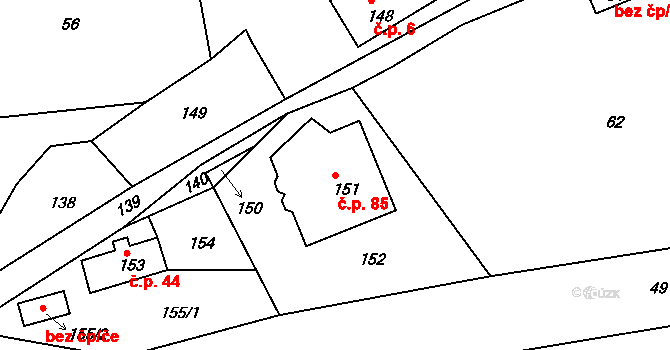 Jílové 85, Hodkovice nad Mohelkou na parcele st. 151 v KÚ Jílové u Hodkovic nad Mohelkou, Katastrální mapa