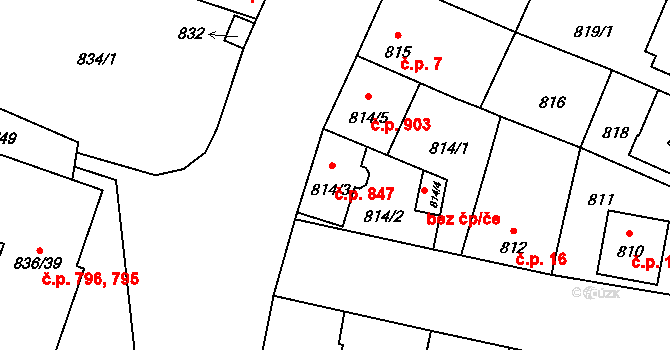 Čimice 847, Praha na parcele st. 814/3 v KÚ Čimice, Katastrální mapa