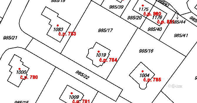 Sezemice 784 na parcele st. 1019 v KÚ Sezemice nad Loučnou, Katastrální mapa